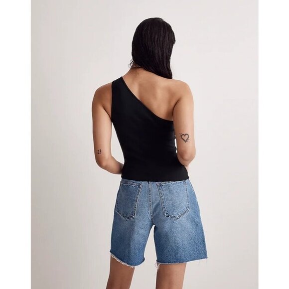 Madewell Brightside Rib One-Shoulder Tank Top Slim Fit True Black Women Size XXS - Picture 2 of 15